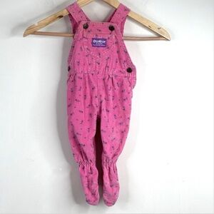 VTG 90s OshKosh Floral Corduroy Footie Overalls 3-6M Vestbak Union Made in USA